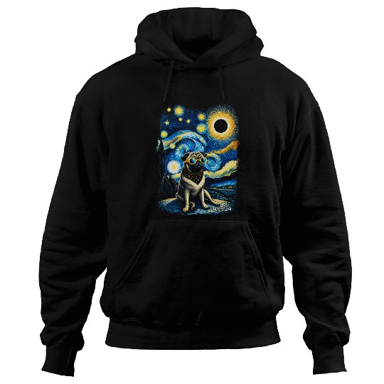 Pug Dog Little Animals Starry Night Cute Pet Solar Eclipse Hoodies