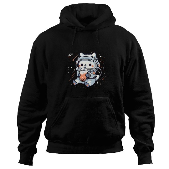 Kawaii Cat Bubble Boba Tea In Space Astronaut Anime Girls Hoodies