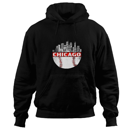 vintages Chicago City Skyline Baseball Game Day Fan Hoodies