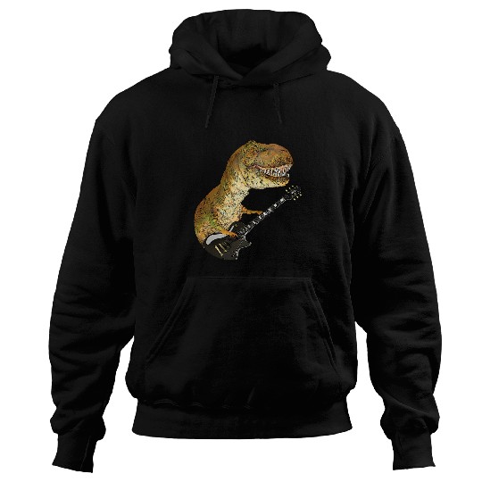 TRexs with Guitar Cousin Carl Shreds Dinosaur art Hoodies
