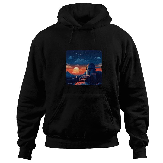 Pretty Sunset with Telescope for Astronomer and Space Fans Hoodies