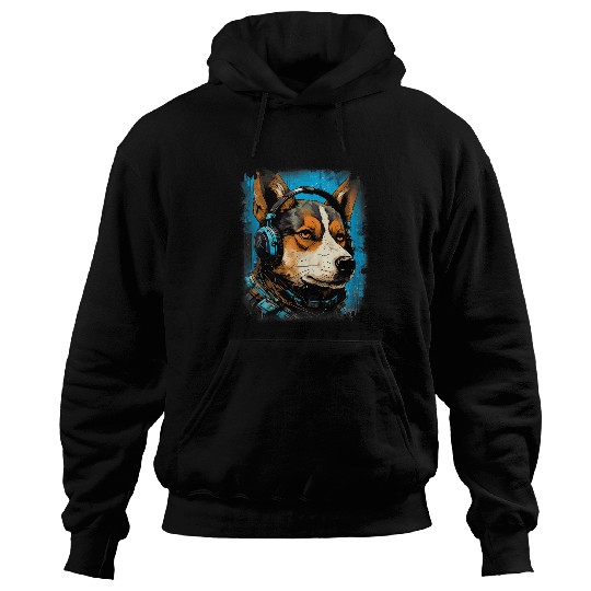 Rave EDM Black and tan Shiba Inu Headphone Hoodies