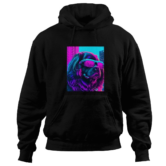 Newfoundland Dog Newfie Vaporwave 80s Synthwave Retrowave Hoodies
