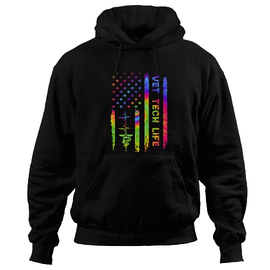 American USA Flag Vet Tech Veterinarian Tie Dye Rainbow Hoodies