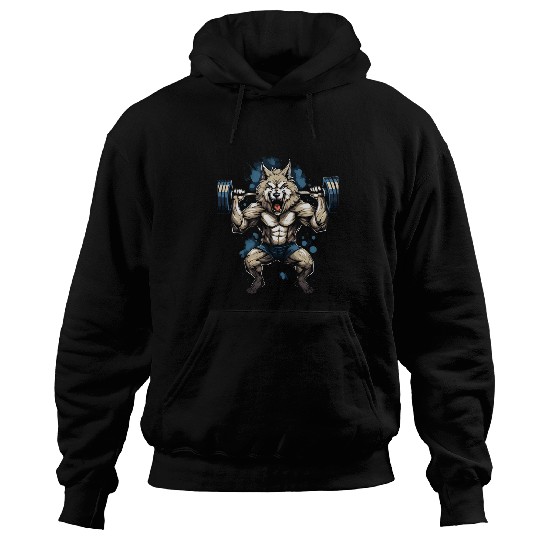 wolfs Lifting Weights Muscular wolfs Gym Fitness Bodybuilding Hoodies