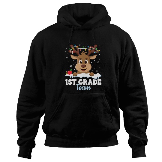 1st Grade Teacher Christmas First Grade Squad Reindeer xmass Hoodies