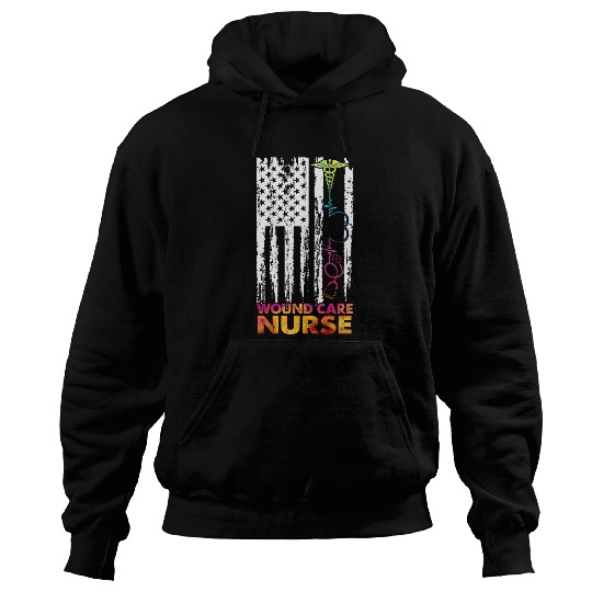 Retro Wound Care nurses Us Flag Tie Dye Stethoscope Heartbeat Hoodies