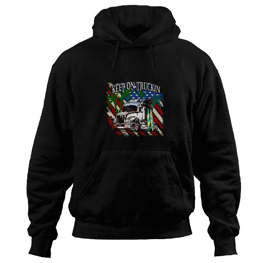Keep on Truckin USA Flag goes Surfing Design 1 Hoodies