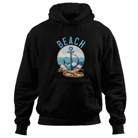 Beach Anchor Rope in the Sand a Boat and Strong Waves Clouds Hoodies