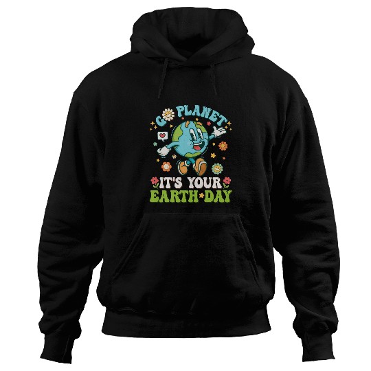Go Planet Its Your Earth Day 2024 Retro Groovy Teacher Kids Hoodies