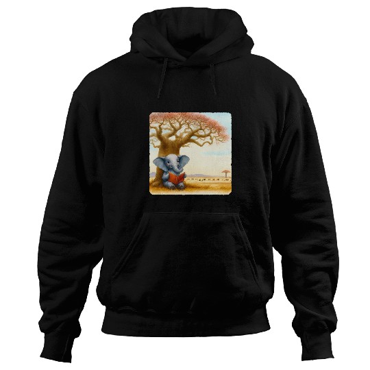 Elephant Reading Wildlife Conservation Book Baobab Tree Hoodies