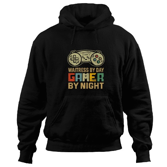 Womens Waitress By Day Gamer By Night Funny Video Game Lover Hoodies