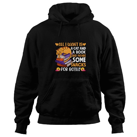 Cat Book Snacks Lover Bookworm Cozy Reading Nerdy Kitten Hoodies