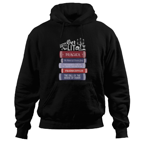 Lets Get Lit vintages Horror Book Lovers Bookworm Reading Hoodies