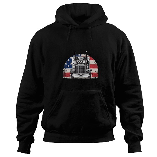 US American Flag Semi Truck Driver 18 Wheeler Trucker Retro Hoodies