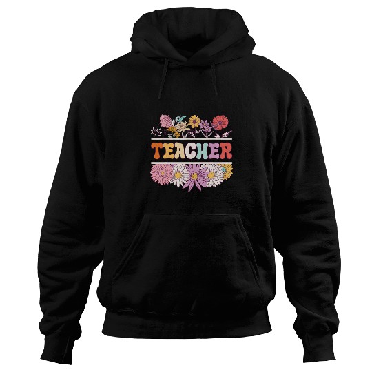 Spring Teacher Retro Teacher Groovy Wildflowers for Women Hoodies