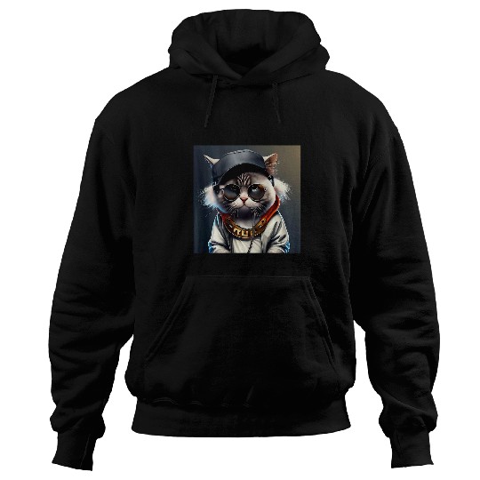 Funny Cool Hip Hop DJ Music Producer Rapper Cat BACK PRINT Hoodies