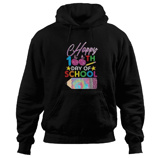 Happy 100th Day Of School Teacher Student Tie Dye 100 Days Hoodies