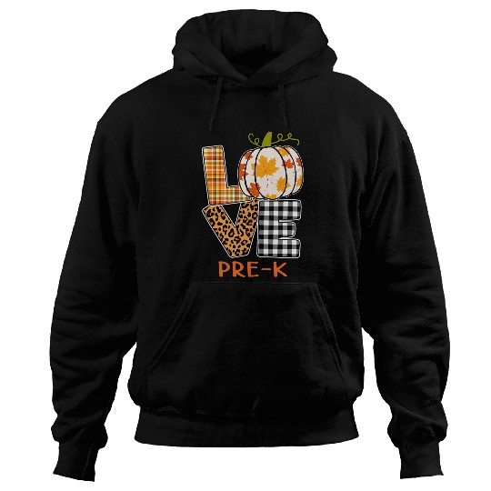 Love PreK Pumpkin Leopard Plaid Fall Season Teacher Student Hoodies