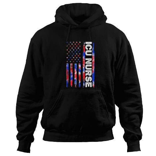 ICU nurses Tie Dye American Flag 4th Of July USA ICU Nursing Hoodies