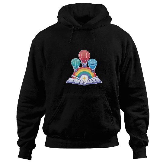 Open Book With Hot Air Balloons Rainbows Hoodies