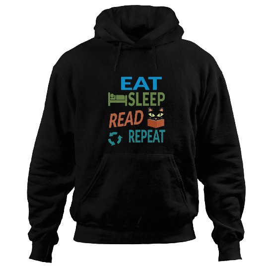 Cute Kitty Cat Face Eat Sleep Read Repeat Hoodies