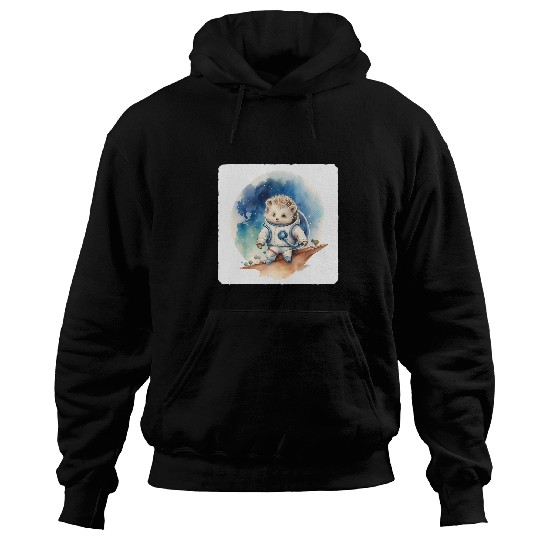 Astronaut Hedgehog On Moon Space Exploration Celestial Hoodies