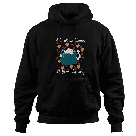 Adventure Begins at Your Library Cat Lovers Summer Camp Kids Hoodies