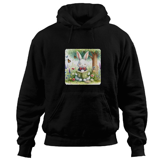 Rabbit In Bow Tie Reads Spell Book In Meadow Reading Hoodies
