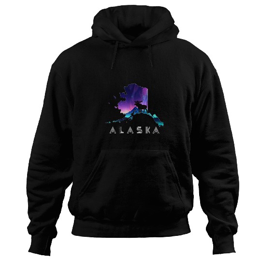 Alaskan Moose Aurora Borealis Alaska State Landscape 1 Hoodies
