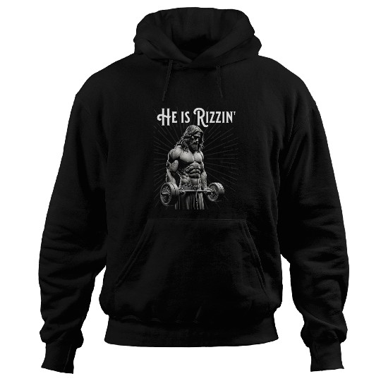 Gym Lifting Ripped Muscles He is Rizzin Jesus Weightlifting Hoodies