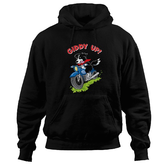 Giddy Up Border Collie on a motorcycle for boys girls adults Hoodies