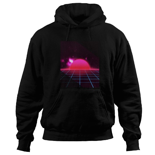 Sundown sunrise Scenery in a Retro 80s 90s Grid Hoodies