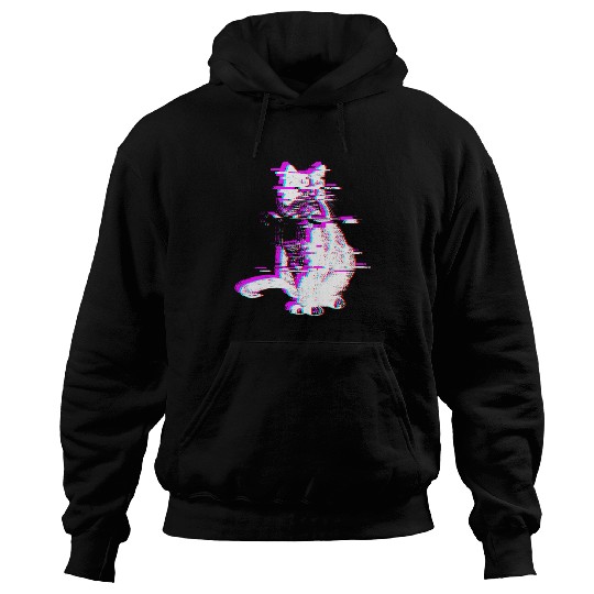 Vaporwave Synthwave Glitch Cat Feline Kitty Hoodies