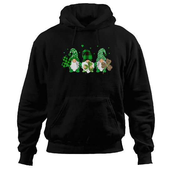 Three Gnomes Holding Shamrock Leopard Plaid Hoodies