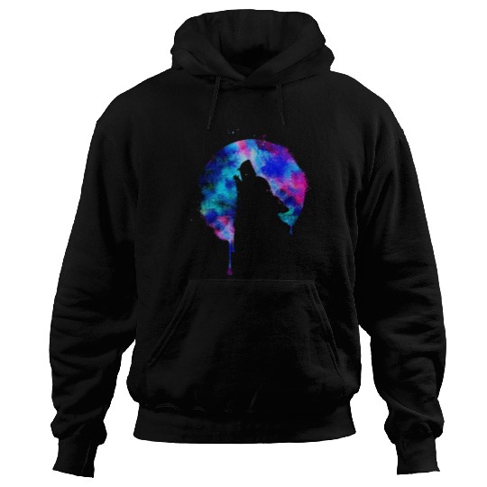 Howling wolf full moon wolves galaxy stars sky Hoodies