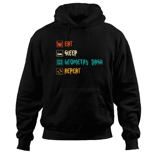 Eat sleep geometry dash repeat retro Jumper Repeat Hoodies