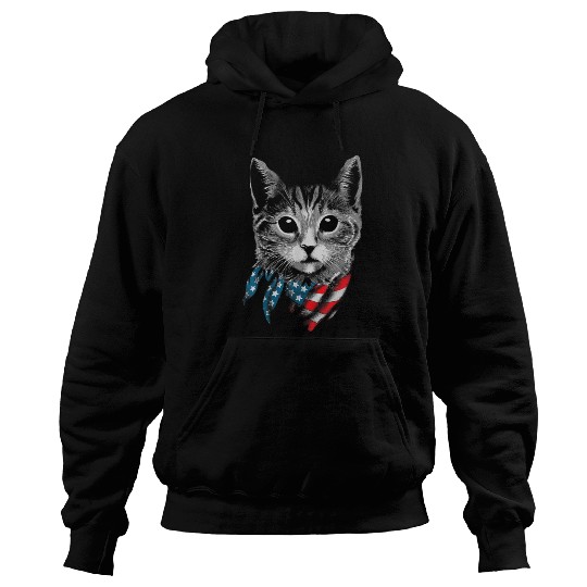 Cat 4th Of July American Flag Patriotic Cat Gift Hoodies