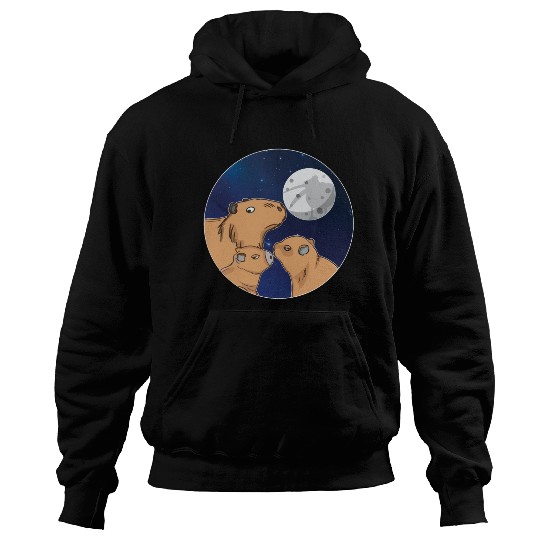 Three Capybara Moon Funny Pelican Capybara Wolf me Hoodies