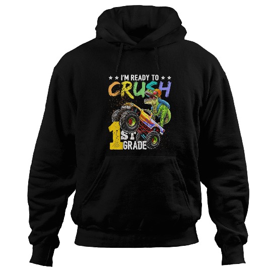 1st Grade Dinosaur Monster Truck Back To School Hoodies