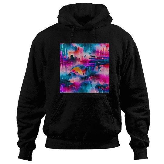 Abstract watercolor pattern in retro neon colors Hoodies