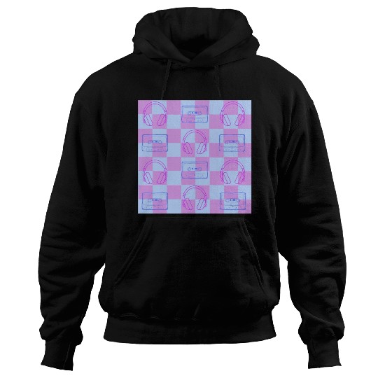1980's Music Checkerboard - blue and purple Hoodies