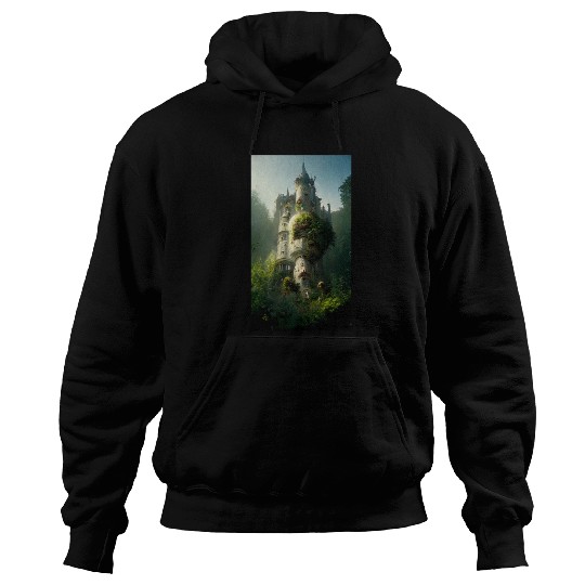 An old abandoned castle in the jungle. Green Hoodies