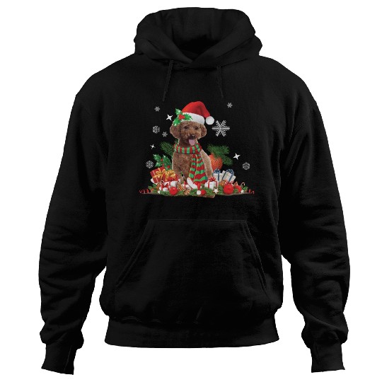 Christmas themed brown Poodle dog Hoodies