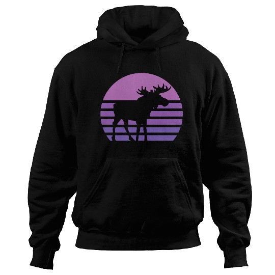Moose In Sunset Retro Moose Wildlife Nature Hoodies