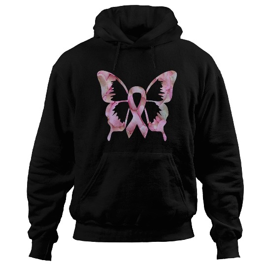 Ribbon Butterfly flower Breast Cancer Awareness Hoodies