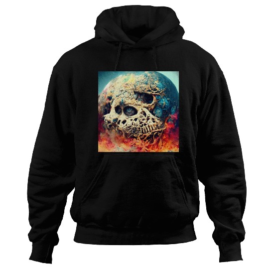 Extremely Realistic Skull in Abstract Art Hoodies