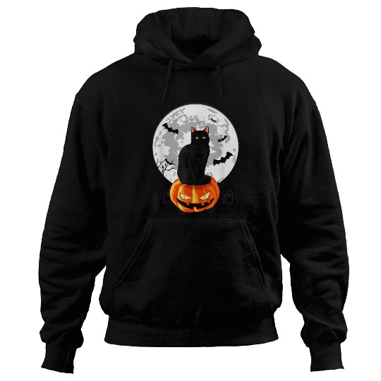Black Cat On Pumpkin Hoodies Full Moon Halloween