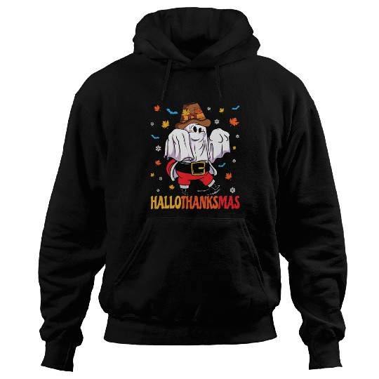 Happy Hallothanksmas Halloween Thanksgiving Santa Hoodies