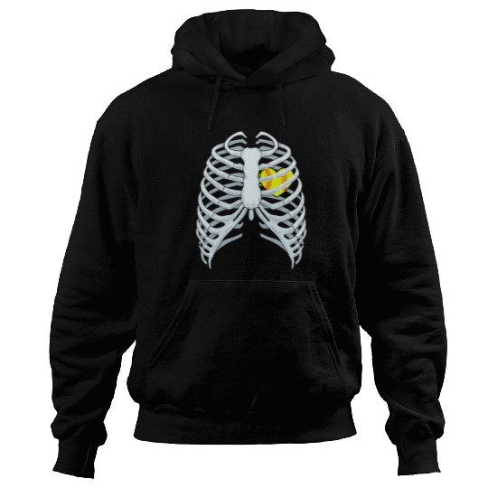 Funny Softbal Heart Skeleton Rib Cage Halloween Hoodies
